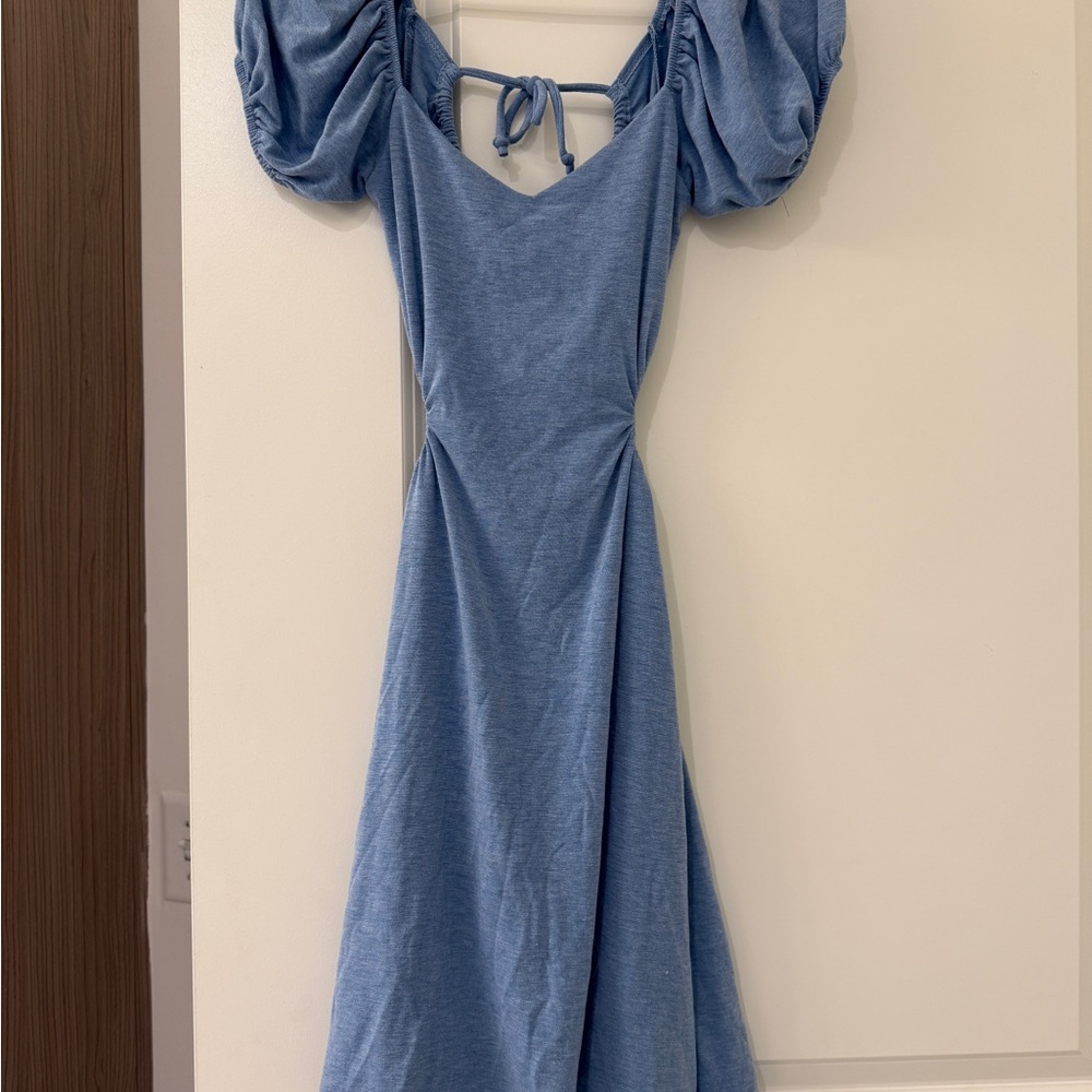 Le Lis Blue Midi Dress with Puff Sleeves
